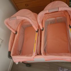 Twin Bassinet for Baby, Pink Bedside Bassinet, Convertible to Bedside Sleeper and Playpen