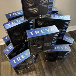 BOGO!!!Hurricane Ready!Portable!!2For$45/Brand New Treva 10” 2 speed adapter power/battery usb charger fan!