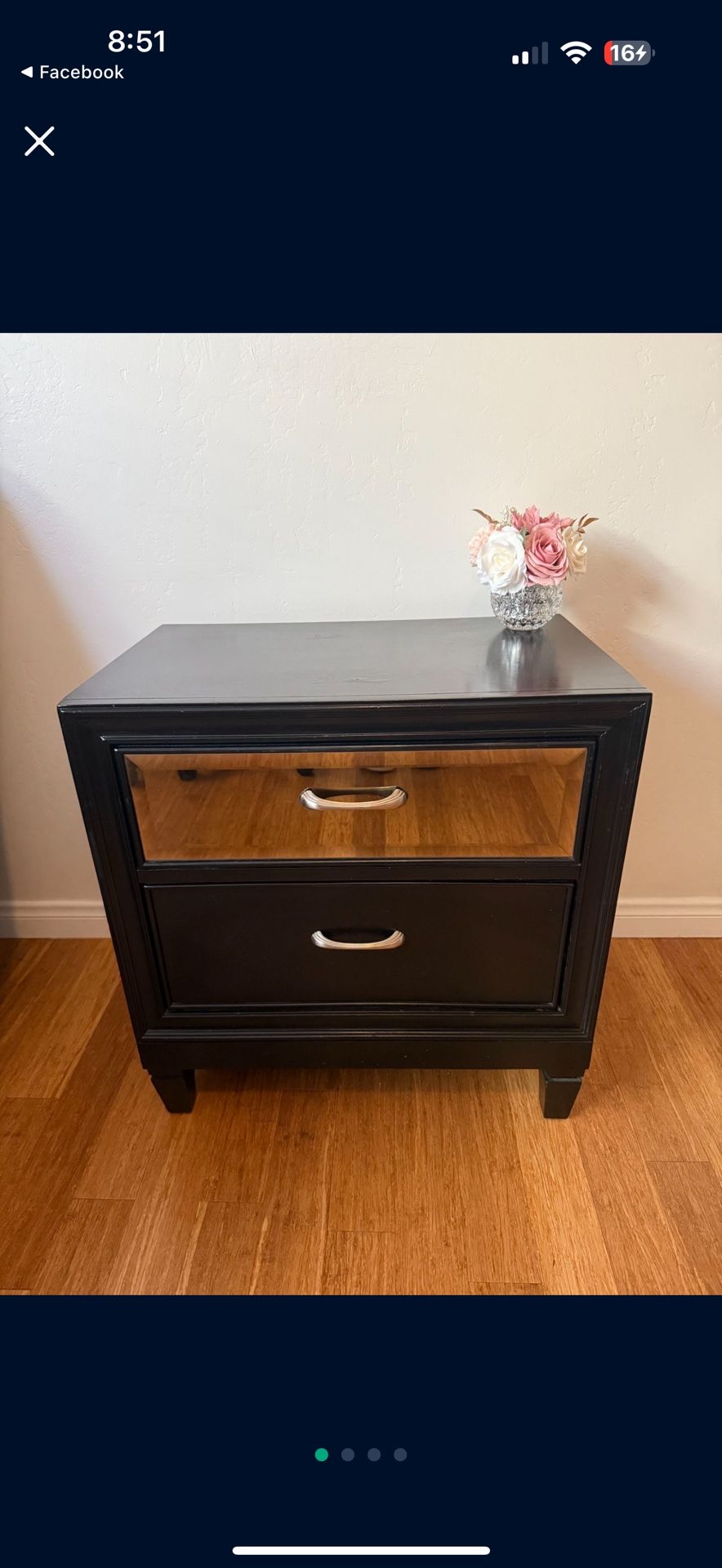 Nightstand with Mirror Panel on Top Drawer