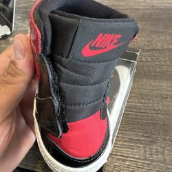 Nike Air Jordan 1 Crib Bootie Infant Baby Shoes Black Varsity Red 4C