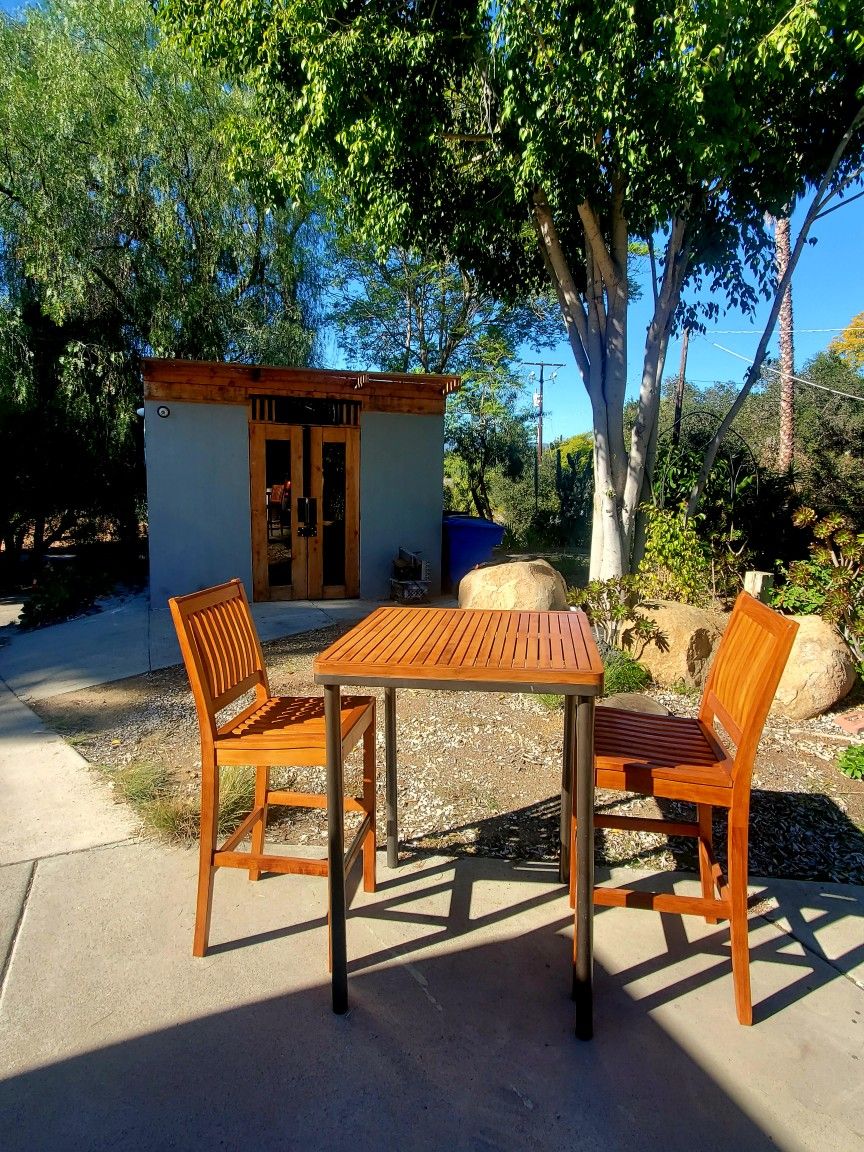 Teak And Acacia Wood Patio Chairs Table Furniture Set Small