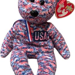 Ty Beanie Baby USA Plush Red White and Blue Bear with USA on Chest 2000 Star 
