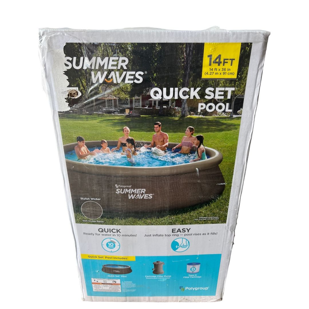 Summer Waves 14 x 36 Wicker Print Metal Frame Pool