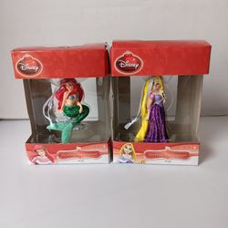 Disney Princess Little Mermaid Ariel & Tangled Rapunzel Christmas Ornament Set