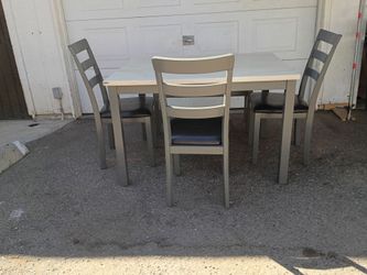 Table. Chairs and Bench