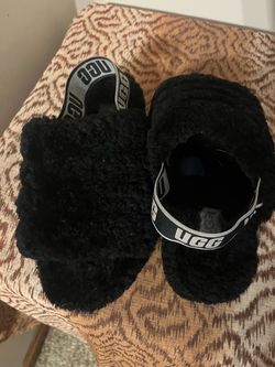 UGG Black Fluffy Slide Slippers