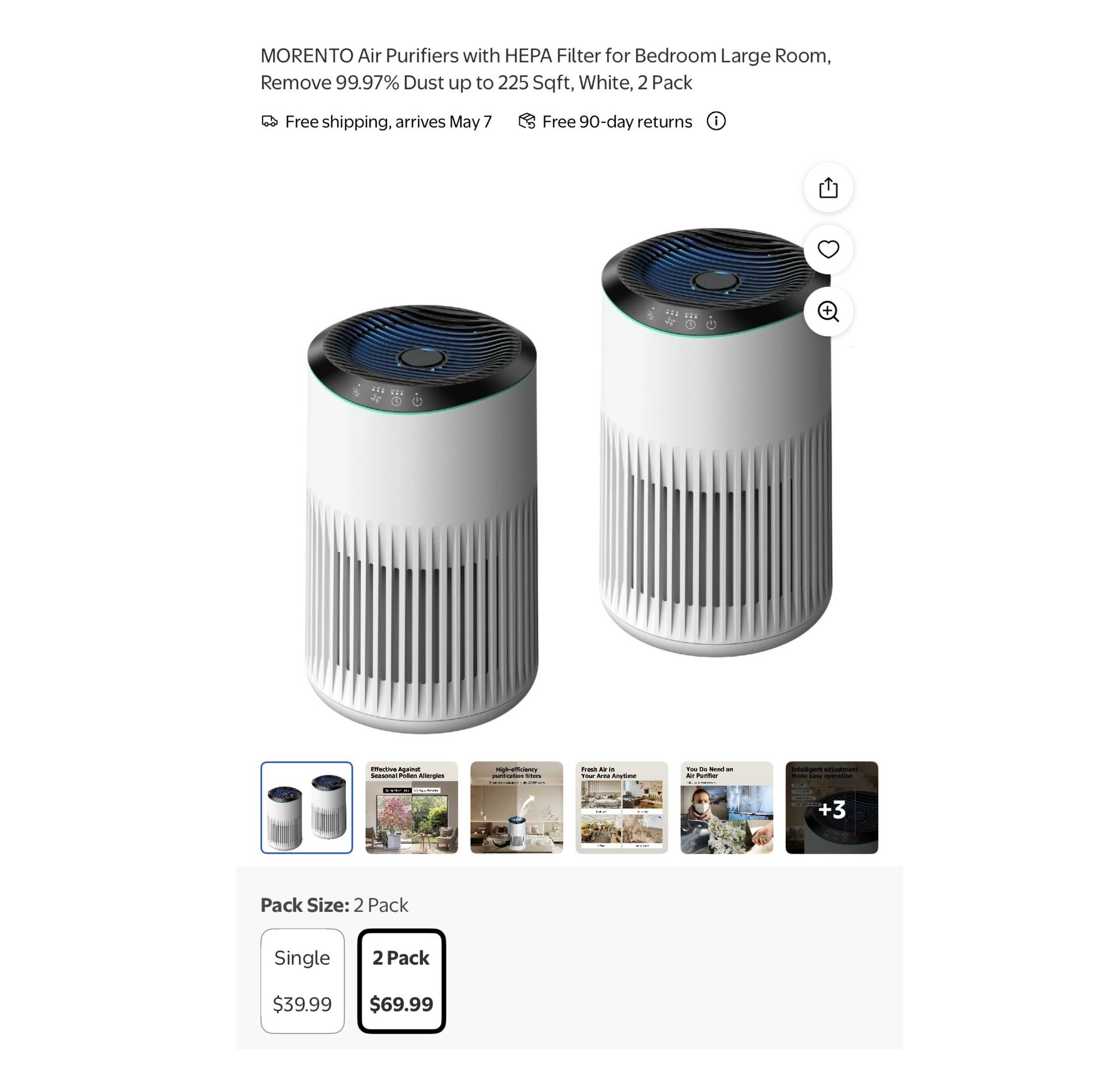 Brand new 2 Pack MORENTO Air Purifiers with HEPA Filter for Bedroom Large Room, Remove 99.97% Dust up to 225 Sqft, White Whitestone/Flushing, Queens