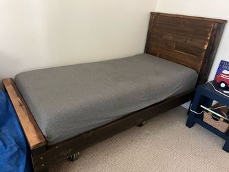 Custom made wooden twin size bed and mattress