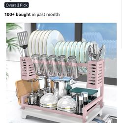 B-Land Dish Drying Rack, 2 Tier Dish Racks for Kitchen Counter, Large Dish Drying Rack with Drainboard & Utensil Holders, Rust-Proof Dish Drainers, Ki