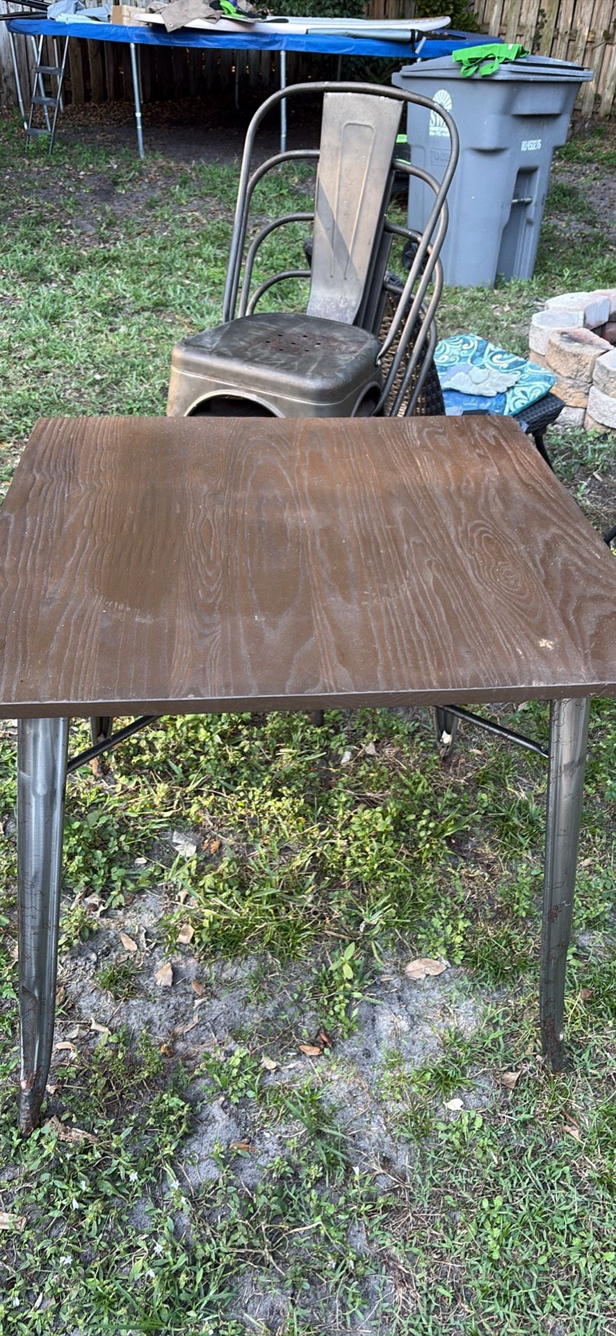 Table Wood Top. 30βh, 31x31w. 4 Metal Chairs Including.
