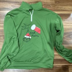 The Grinch Green Quarter Zip Green Long Sleeve Sweater Size  Xl 