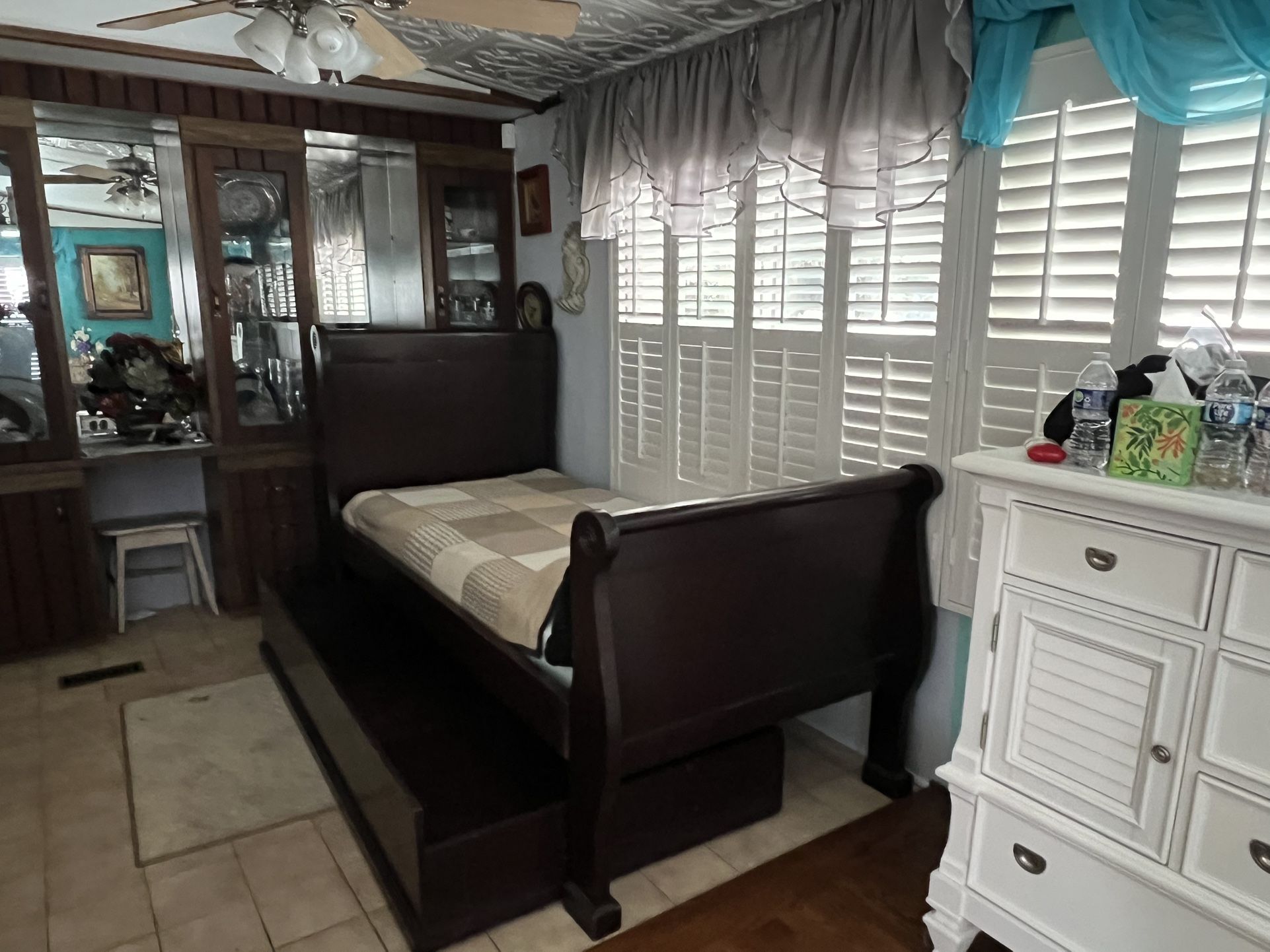 Twin Sleigh Bed All Wood Underneath Storage
