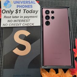 Samsung Galaxy S22 Ultra 5g In Box Unlocked, FREE Smartwach/ Headphones. Pay $1 Today Rest in payments. NO CREDIT NEEDED FINANCING