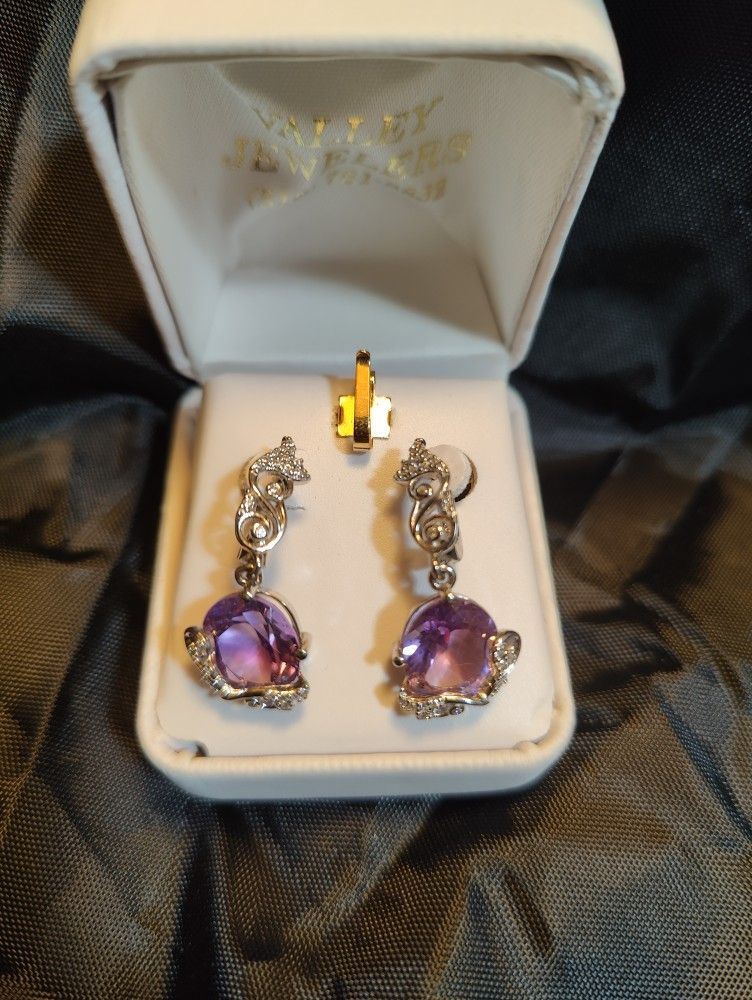 Silver Earrings Amethyst Stone