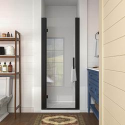 1757  28 to 30 in. W x 72 in. H Pivot Swing Frameless Shower Door in Black with Clear Glass
