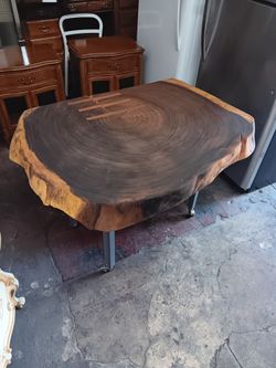 Rustic live-edge cross-cut wood table slab