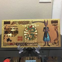 24k Gold Plated Beerus (Dragon Ball Z) Banknote