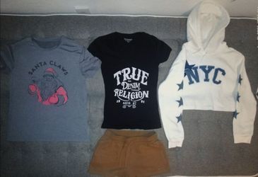 Clothing Bundle (True Religion, NYC Hoodie, Santa Claws Shirt, Shorts) - Sizes XS-M