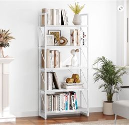 White 5-Tier Metal Frame Bookshelf