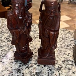 2 Vintage Chinese Asian Wooden Hand Carved Figurine 