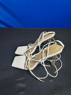 Fashion Nova White Open Toed String Heels (Size 10)