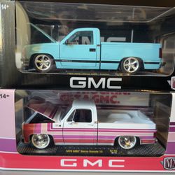M2 Machine - 1988 GMC Sierra 1500 - Light Blue And 1976 GMC Sierra Grande - 1/25 Scale