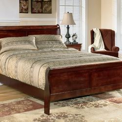 King Cherry Bed Frame With Metal X Support Frame & Metal Box Spring