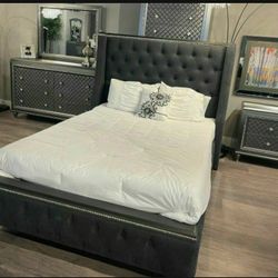 Giovani Dark Gray Panel Bedroom Set ✔ Queen And King Bed 2279