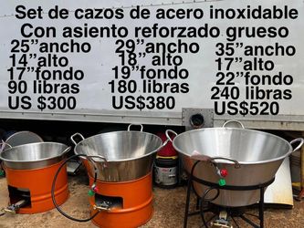 Cazos chicharroneros de acero inoxidable con asiento reforzado grueso
