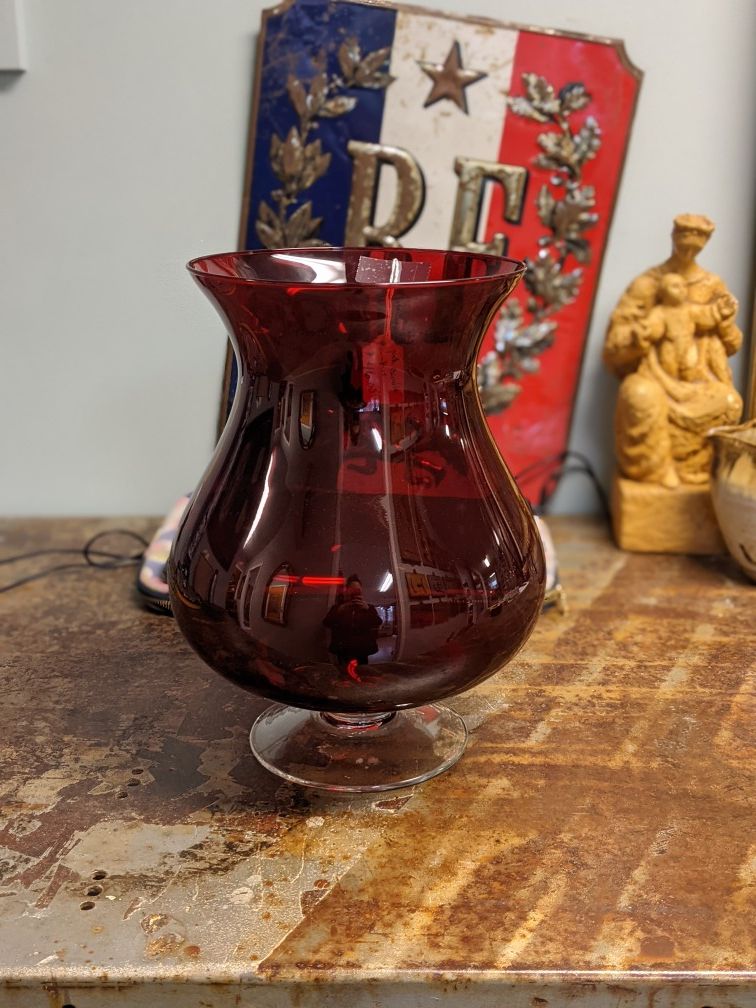 Beautiful red polish hurricane vase- Ruby Red Glass