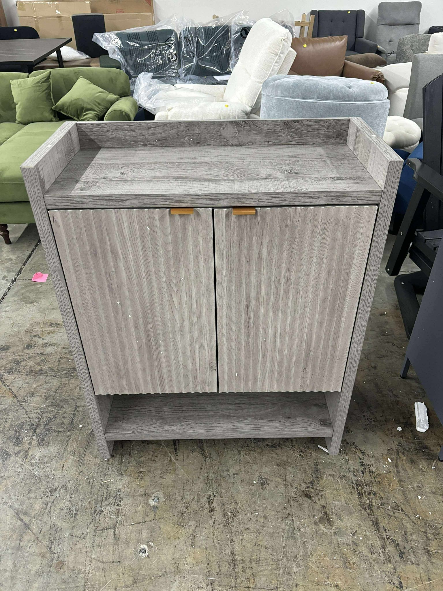 Fluted Shoe Cabinet, 41" Tall 2-Door Entryway Storage Organizer with Doors and 5 Tier Adjustable Shelves
