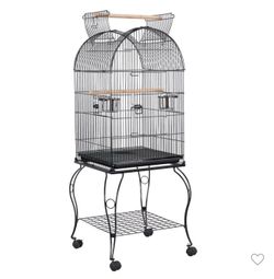 59" H Open Top Metal Bird Cage Rolling Parrot Cage Black