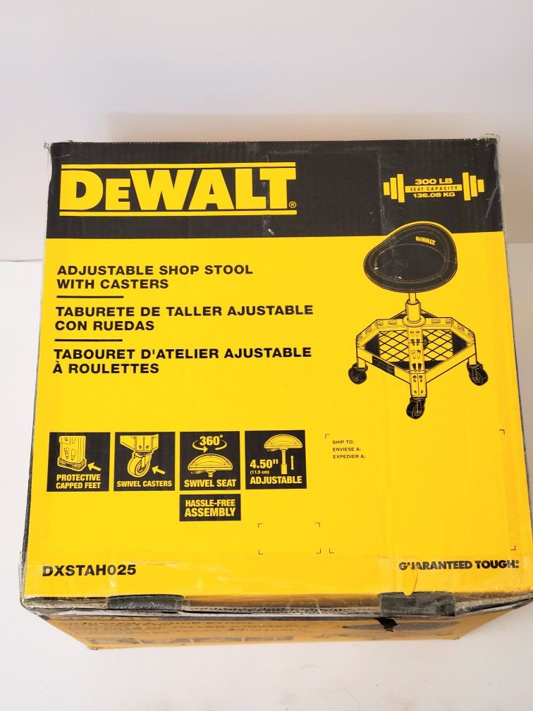 New Dewalt 24 in. H x 16 in. W x 16 in. D Adjustable Shop Stool with