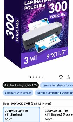 FURWEY Laminating Sheets,300 Pack,3 mil,9x11.5,Thermal Pouches Clear Letter Size, 9 x 11.5 Inches, Thermal Laminating Pouches, Lamination Paper, Offic
