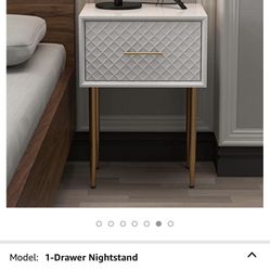 COZAYH Modern Contemporary Spacious Drawer Nightstand Side Table, Retro-Inspired Raised Diamond Motif, White