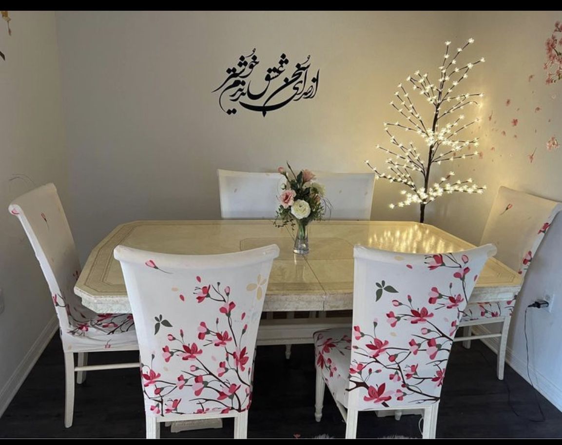 Sturdy matching dining table & 6 chairs + China closet+ FREE Chairs Covers & a FREE sofa