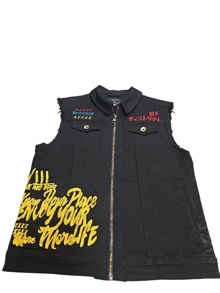 8IGHTH/DSTRKT Black Jean Vest with Yellow and Red Embroidery Size M