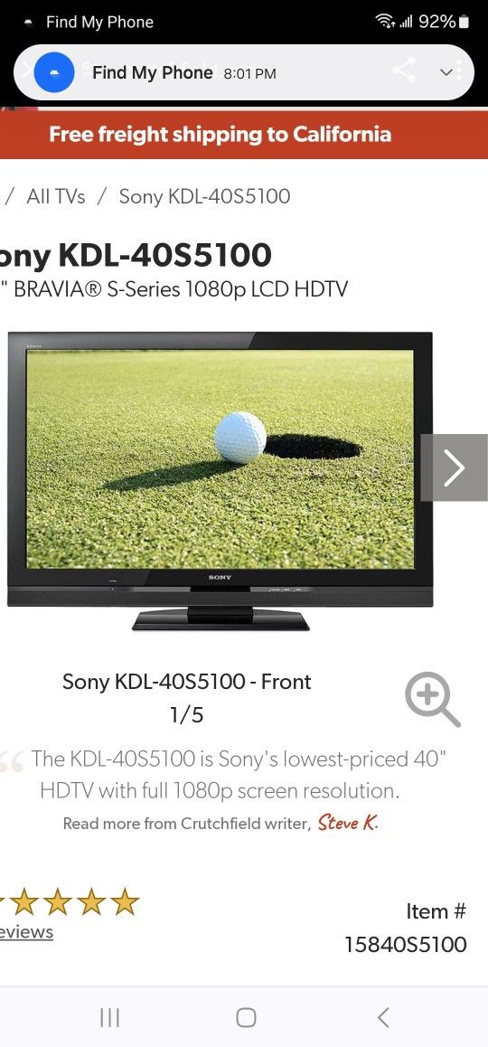 SONY 40"INCH TV W/ STAND1080p LCD HDTV