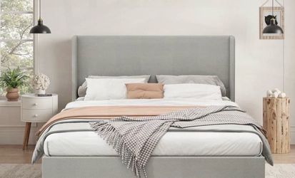 Upholstered Wingback Platform Queen Bed