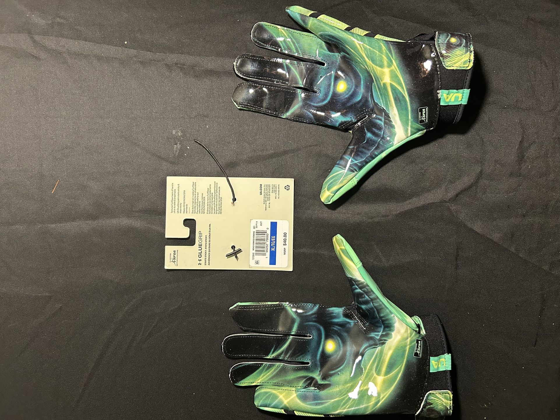 Green Under Armor Football Gloves