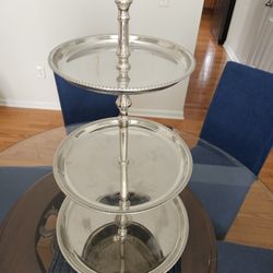 $35.00 - 27" 3-Tier Hostess Serving Or Display Stand, Black Velvet Bottom Finish!  Very Elegant/Stackable For Easy Storage/"Like New Condition"!