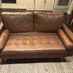 Mid-Century Modern Faux Leather Loveseat