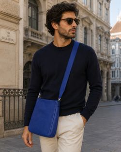 Bally Men’s Navy Leather Crossbody Messenger Bag – New