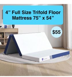 4” Full Size Foldable Mattress Topper Full, Folding Mattress 4 Inch Memory Foam, Trifold Mattress Portable with Removable Cover & Detachable for Guest