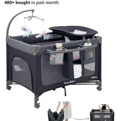 Brand New 3-in-1 Baby Playard, Basic Magic Fold Nursery Center with Bassinet & Zip Door & Changing Table, One Second to Set Play Yard, Pack & Play
