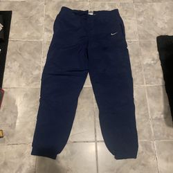 Vintage 90s Nike Blue Swoosh Track Pants Nylon Windbreaker Baggy Joggers Mens S
