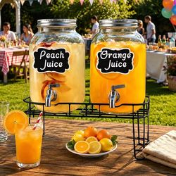 Double Glass Beverage Dispenser Set with Metal Stand ( 1 Gallon each)