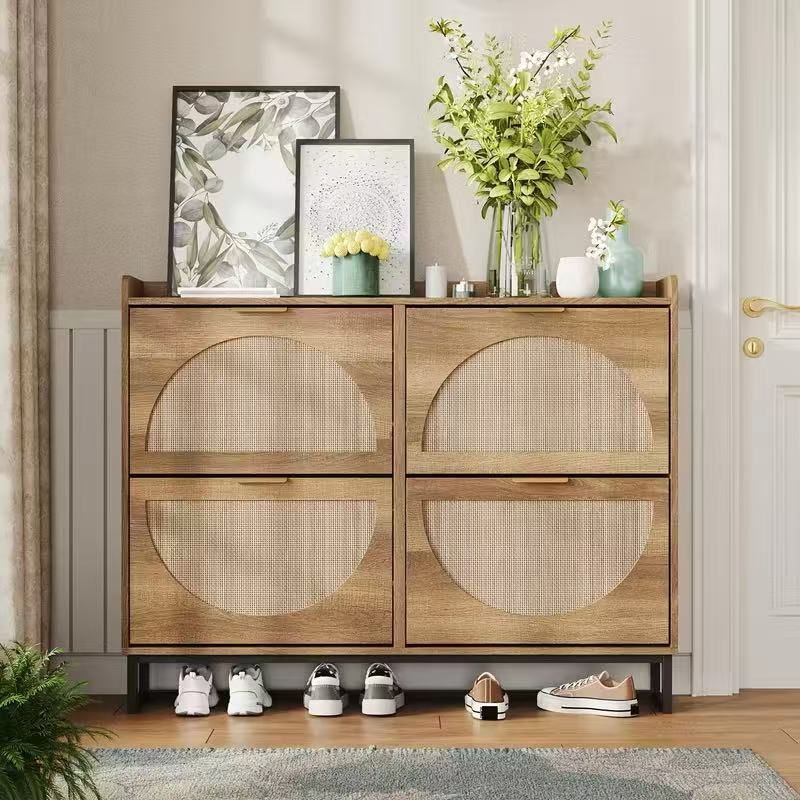 Rustic Oak Bamboo Cane Shoe Storage