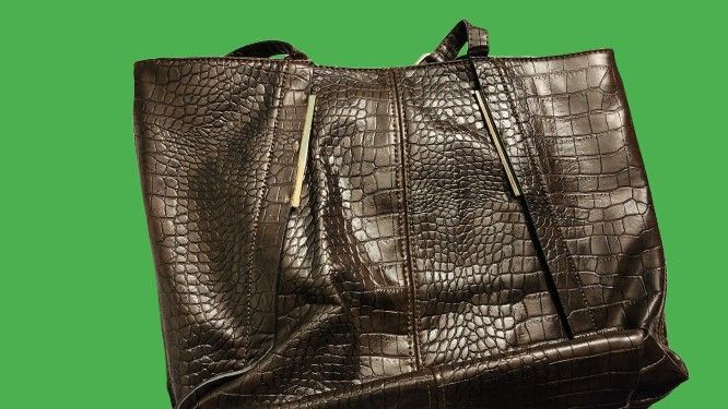 Croc Embossed Brass Hardware Double Strap Large Tote