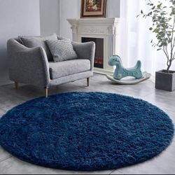 FJZFING NAVY BLUE ROUND RUG 4x4 Circle Area Rug Ultra-Soft Plush Modern Bedroom, Fluffy Shag Rug For Nursery rm.